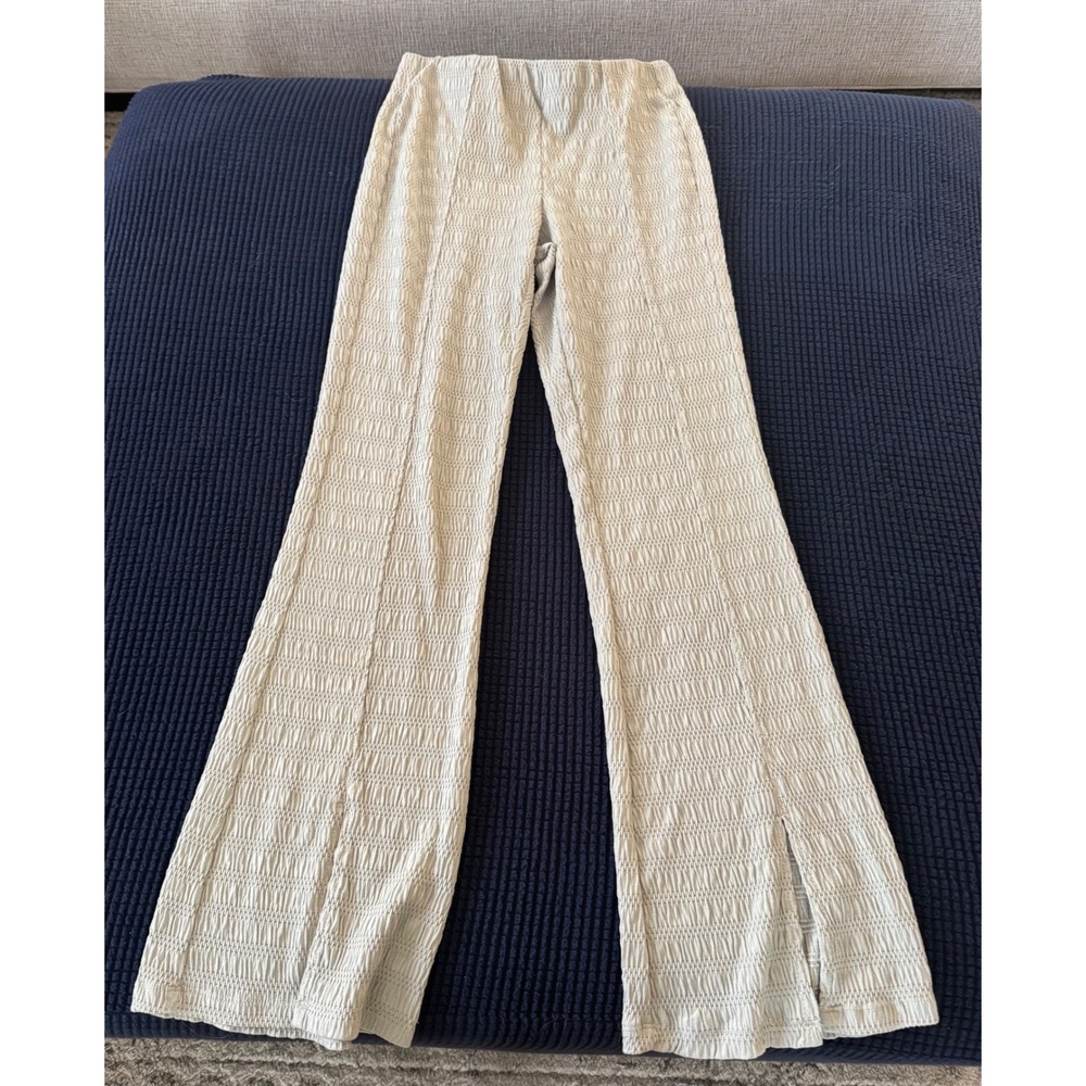 Rewash Sage Green Pants Women's Size XS Smocked High Waist Flare Leg Slit Hem